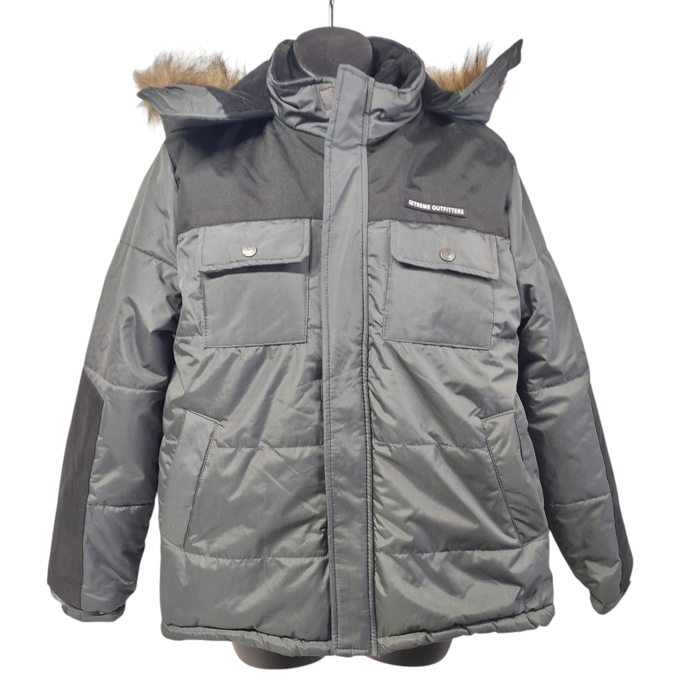 iXtreme Outfitters Hooded Charcoal Grey Oxford Parka Jacket Coat Big Boy's Sz 18
